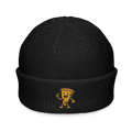 Gorro fisherman negro Doozy Headwear con bordado de pizza animada en el frente