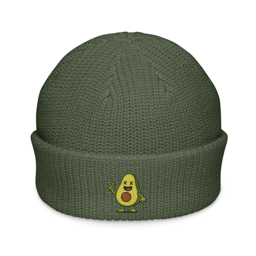 Gorro fisherman verde Doozy Headwear con bordado de aguacate animado al frente