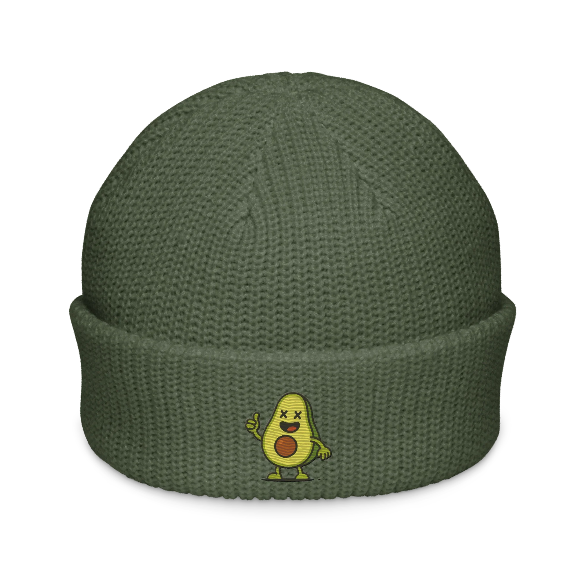 Gorro fisherman verde Doozy Headwear con bordado de aguacate animado al frente