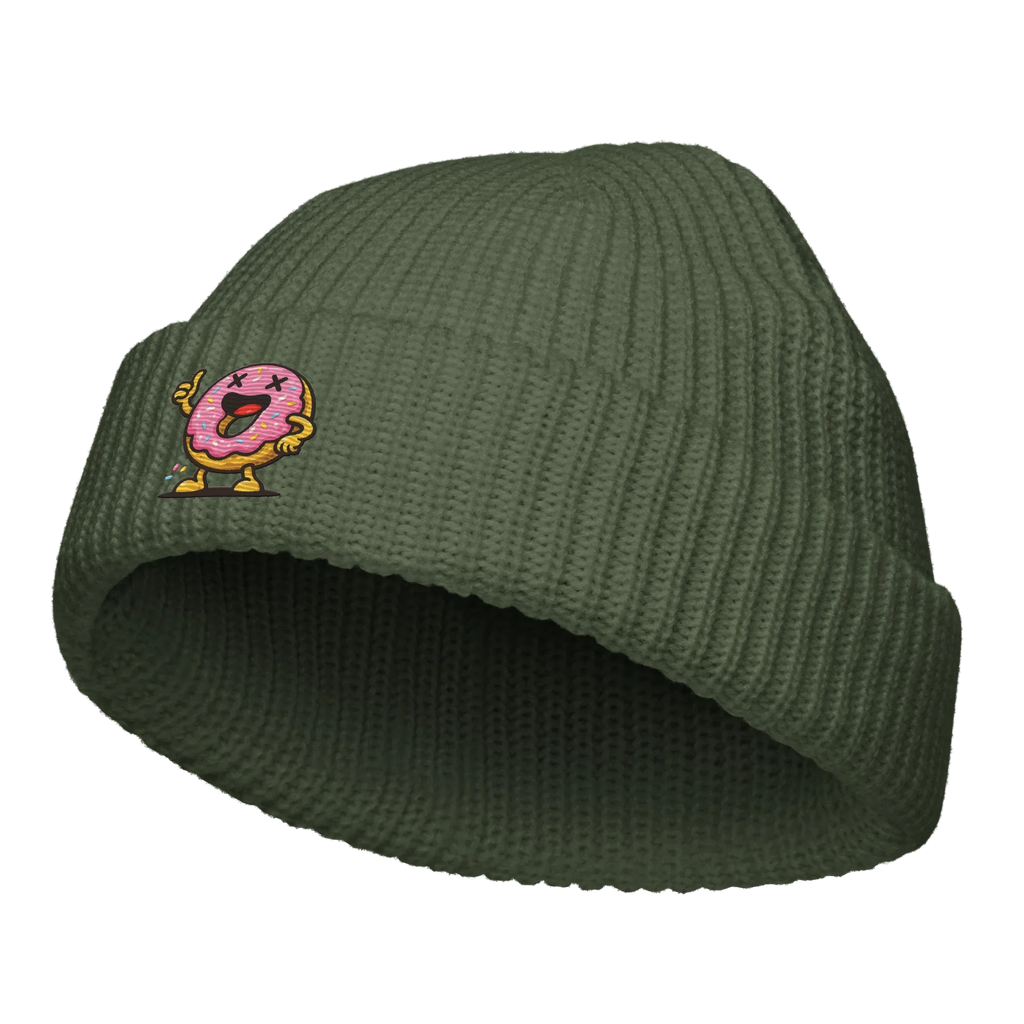 Gorro fisherman verde Doozy Headwear con parche de dona sonriente animada