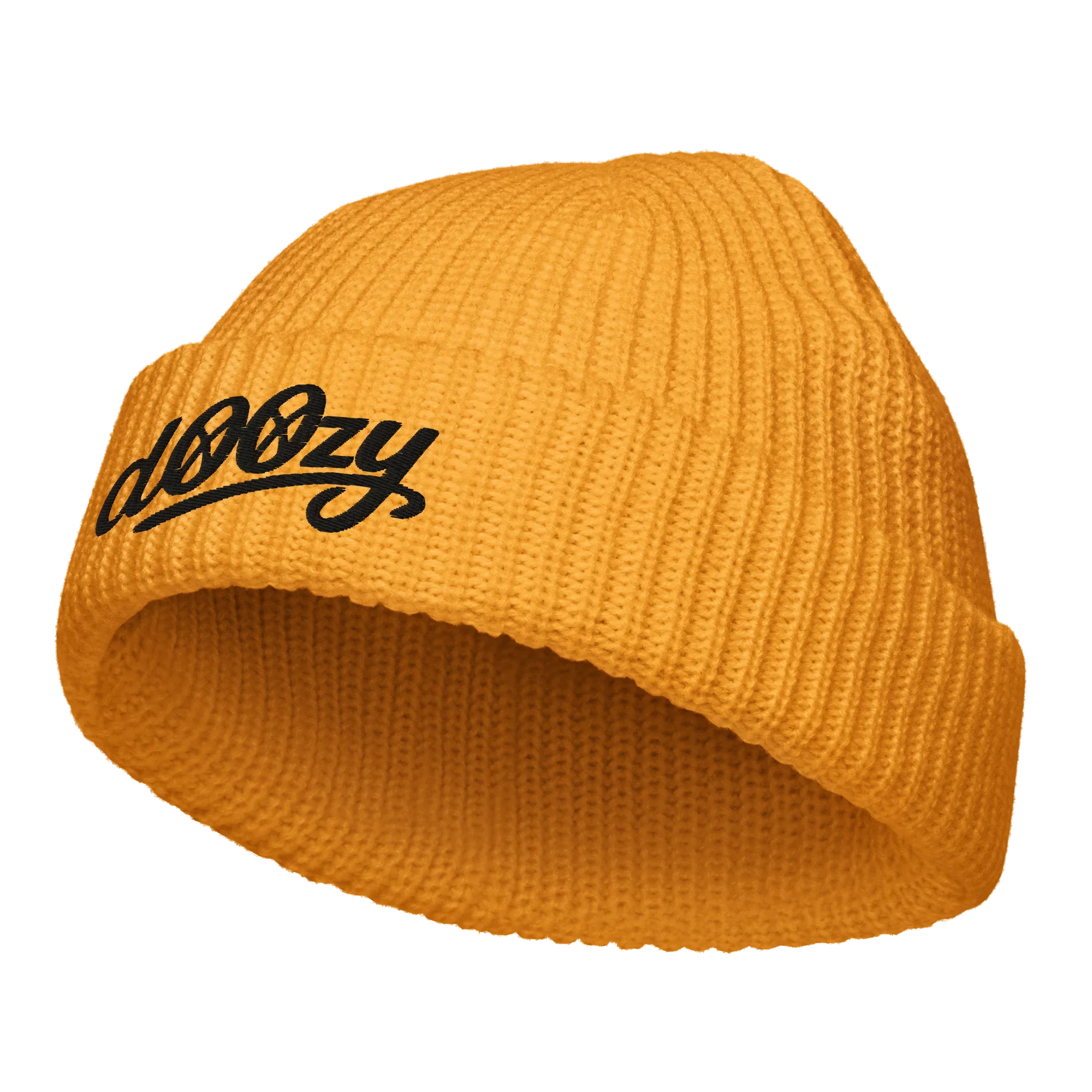 Gorro pescador amarillo de punto con logo dOOzy Headwear en negro, tienda oficial