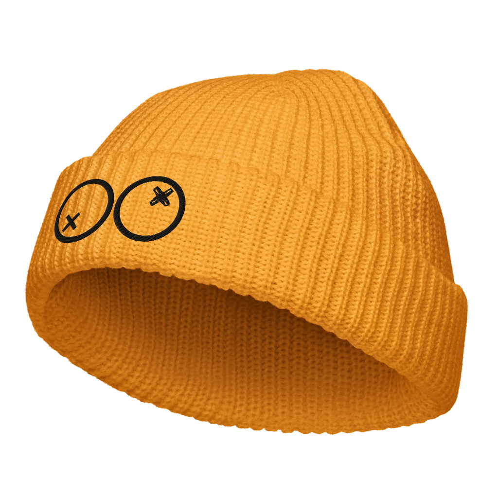 Gorro fisherman amarillo de punto con logo dOOzy en negro, Doozy Headwear