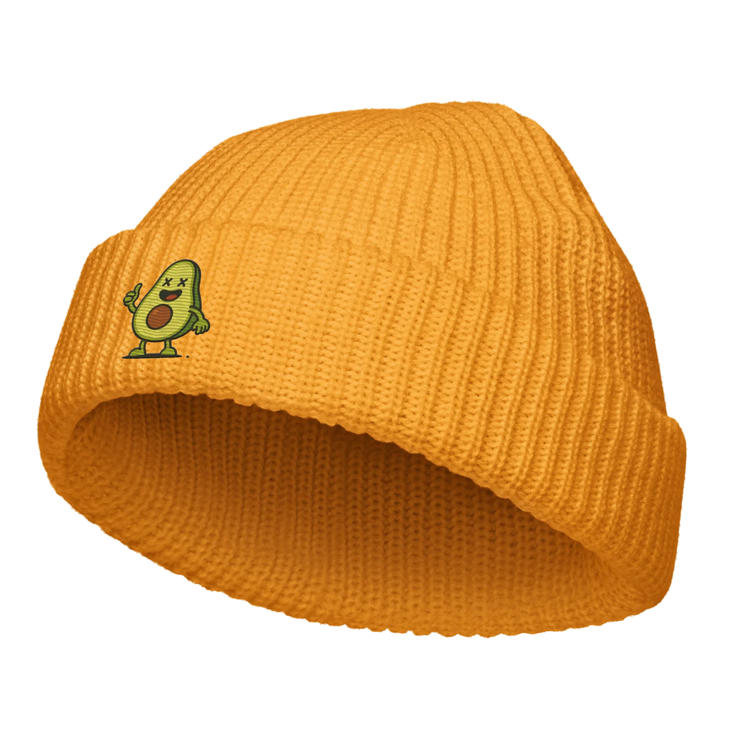 Gorro fisherman dorado Doozy Headwear con parche de aguacate animado en el frente