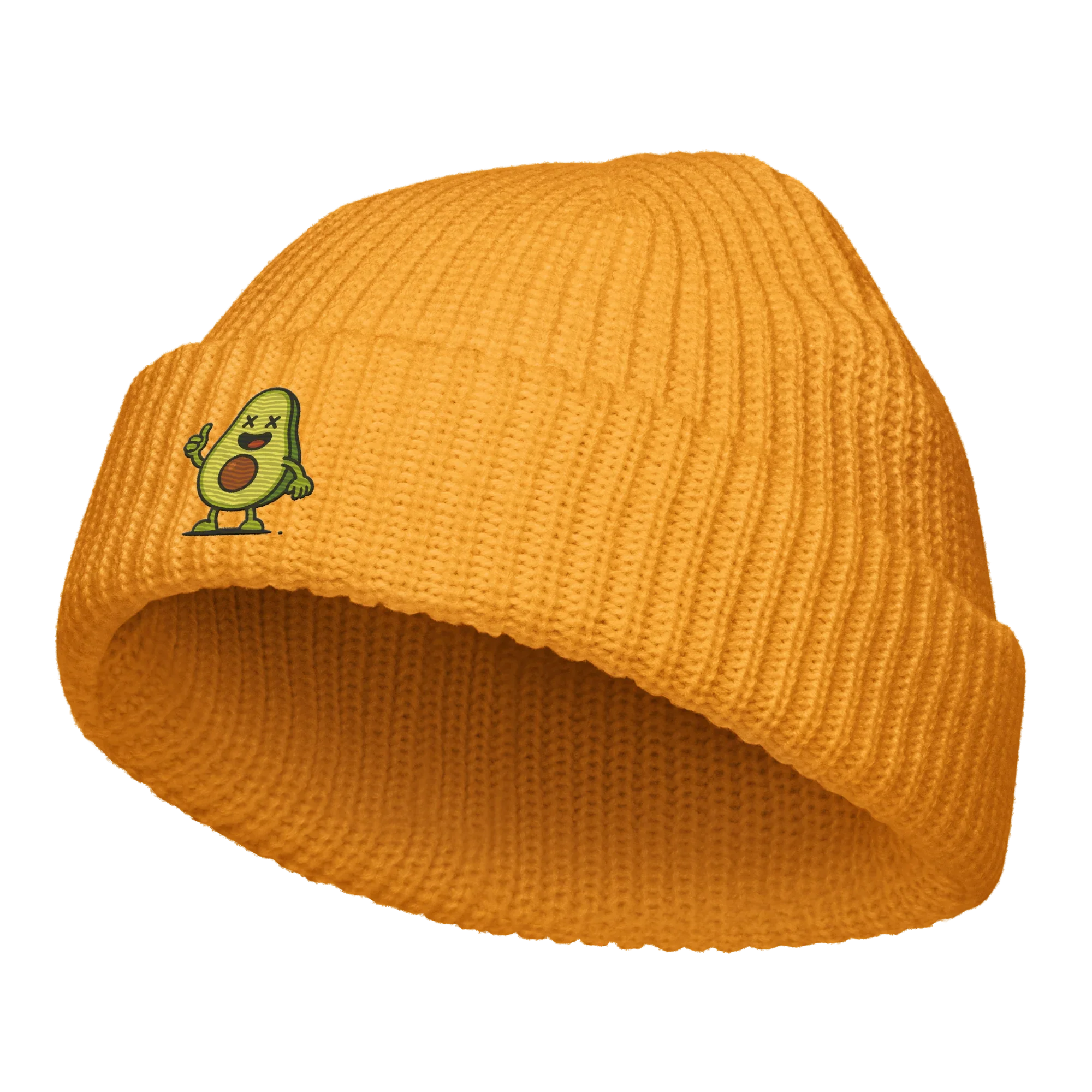 Gorro fisherman dorado Doozy Headwear con parche de aguacate animado en el frente