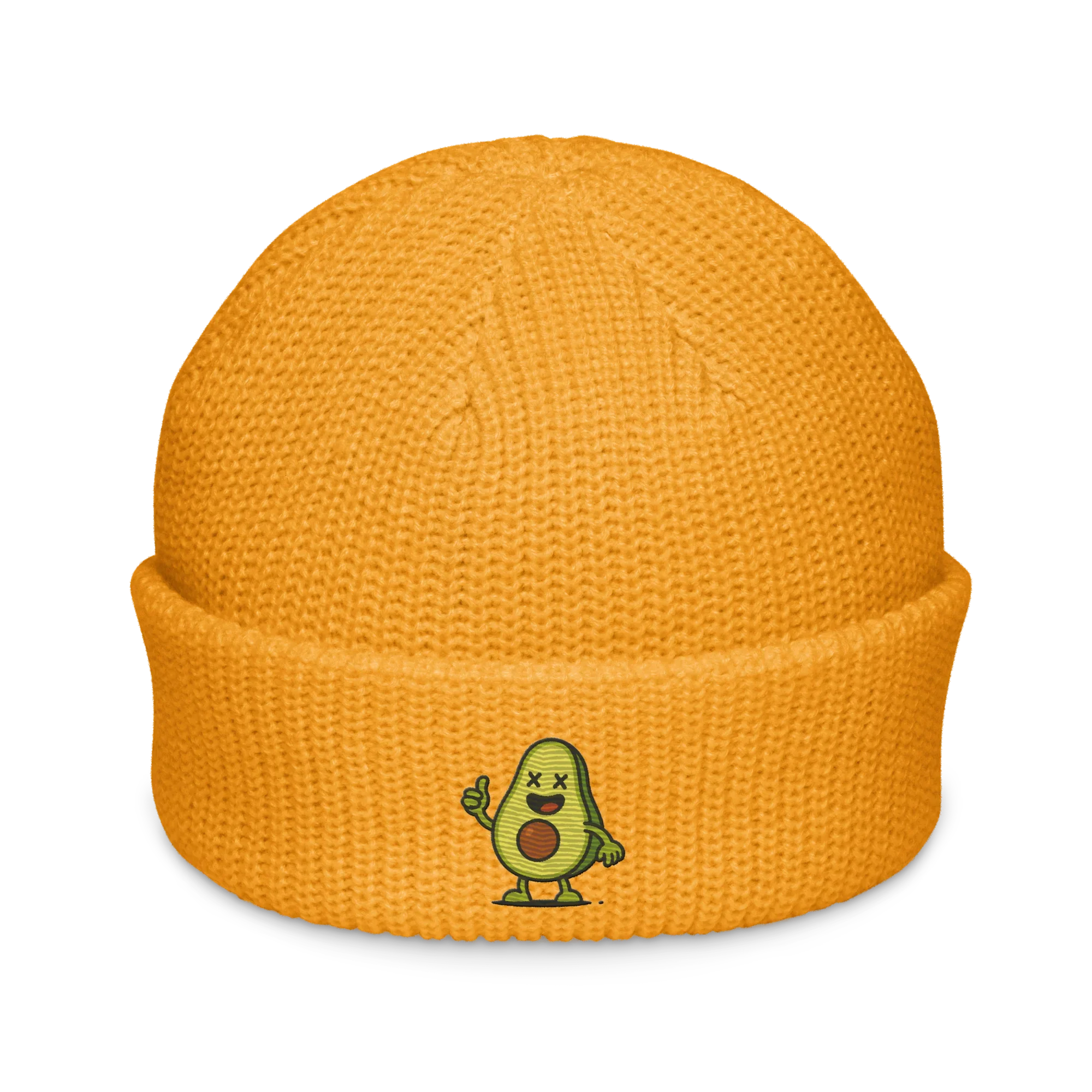 Gorro pescador mostaza Doozy Headwear con dibujo de aguacate bordado al frente