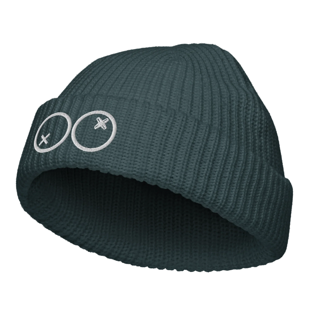 Gorro pescador azul petróleo Doozy Headwear con bordado de círculos blancos en el frente