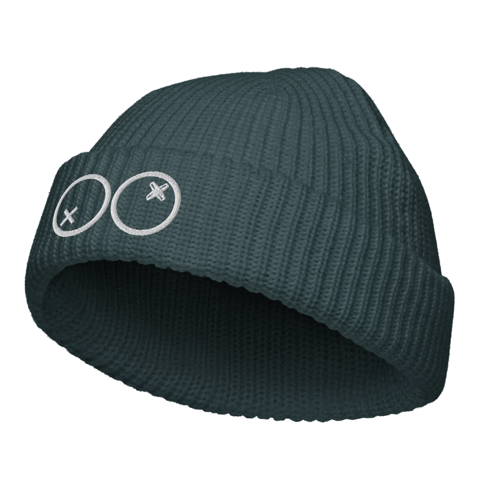 Gorro pescador azul petróleo Doozy Headwear con bordado de círculos blancos en el frente