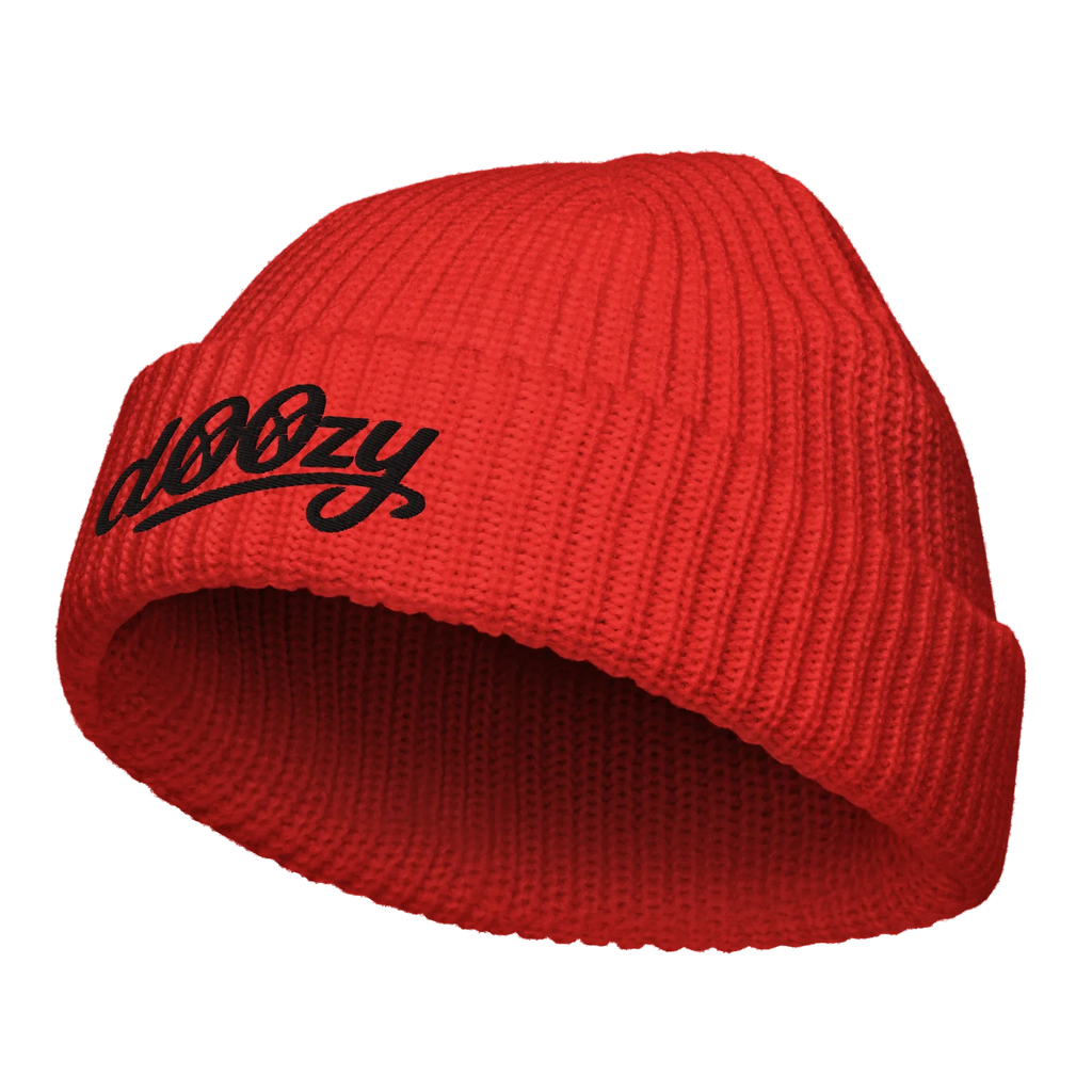 Gorro pescador rojo Doozy Headwear con logo negro, estilo urbano, tienda oficial dOOzy