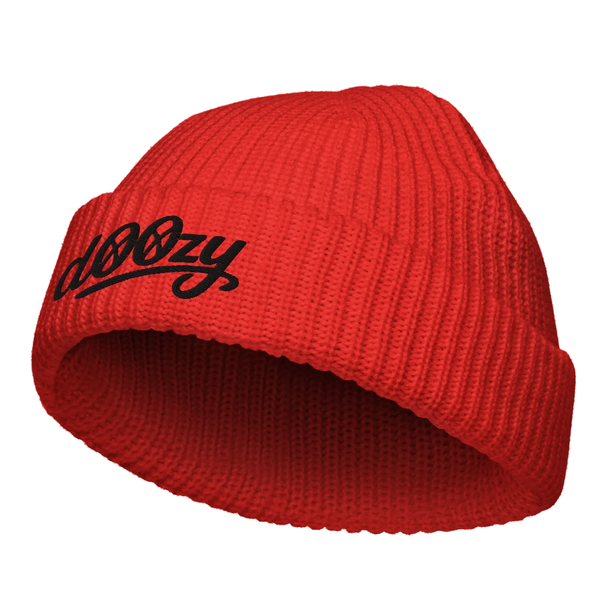 Gorro pescador rojo Doozy Headwear con logo negro, estilo urbano, tienda oficial dOOzy