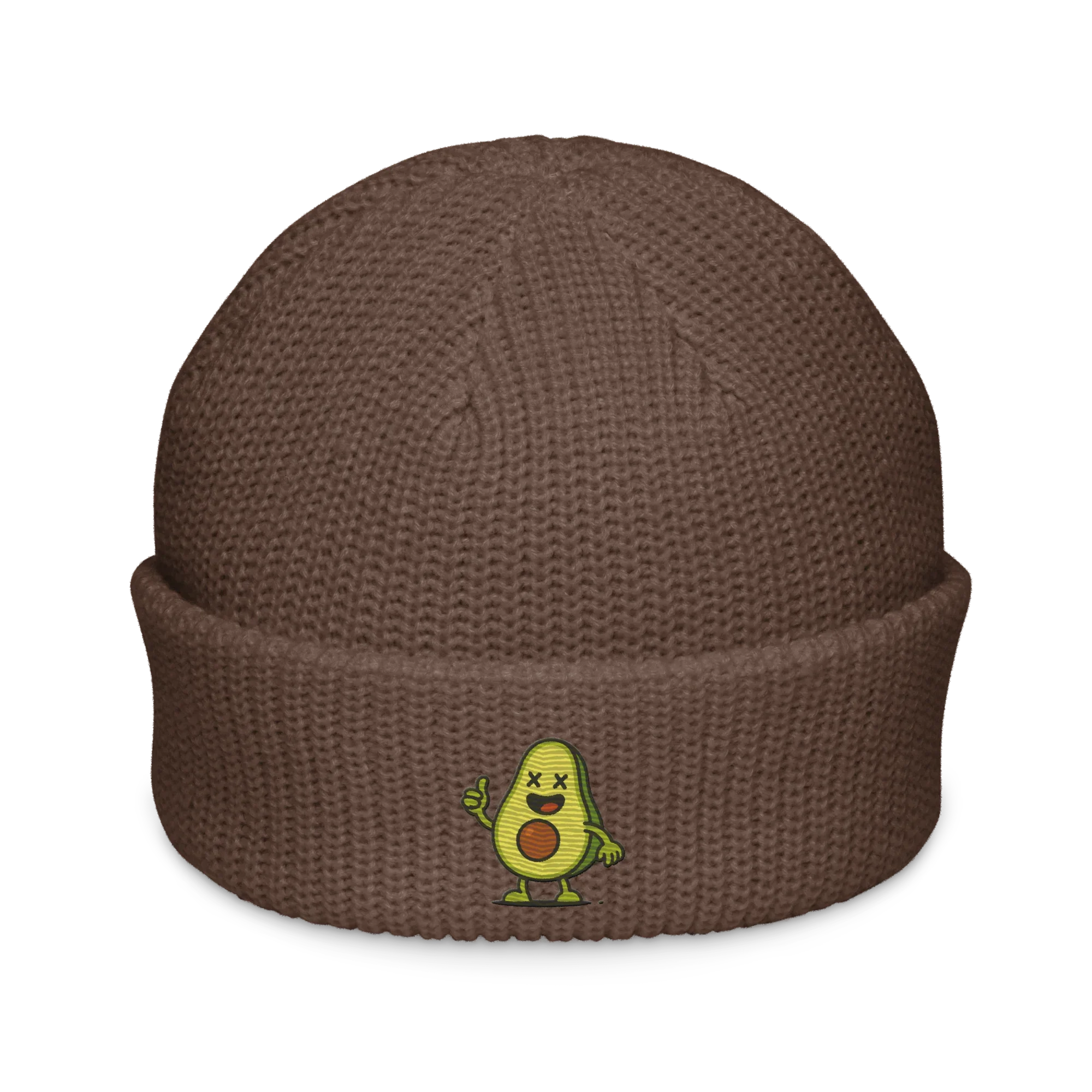 gorro pescador marrón Doozy Headwear con dibujo de aguacate bordado al frente
