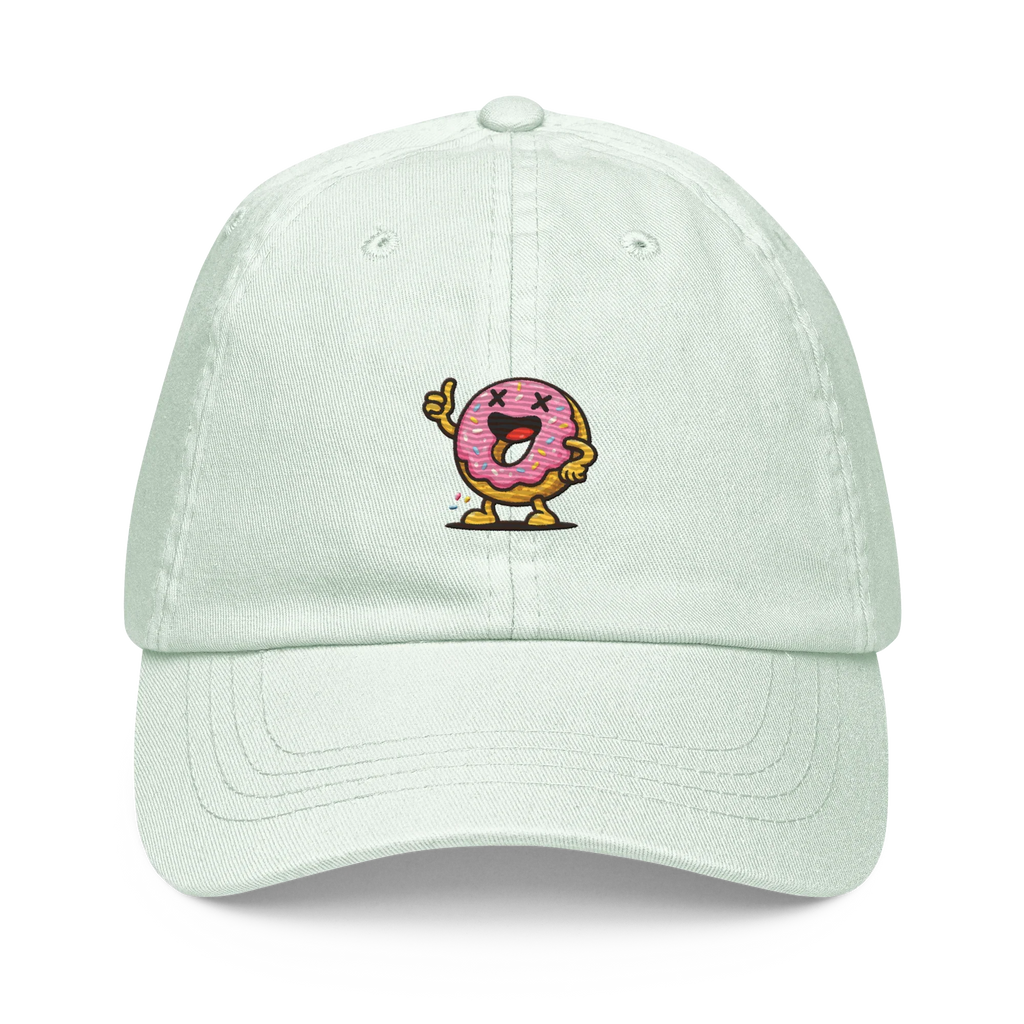 Gorra pastel menta Doozy Headwear con dibujo de dona sonriente bordada en el frontal