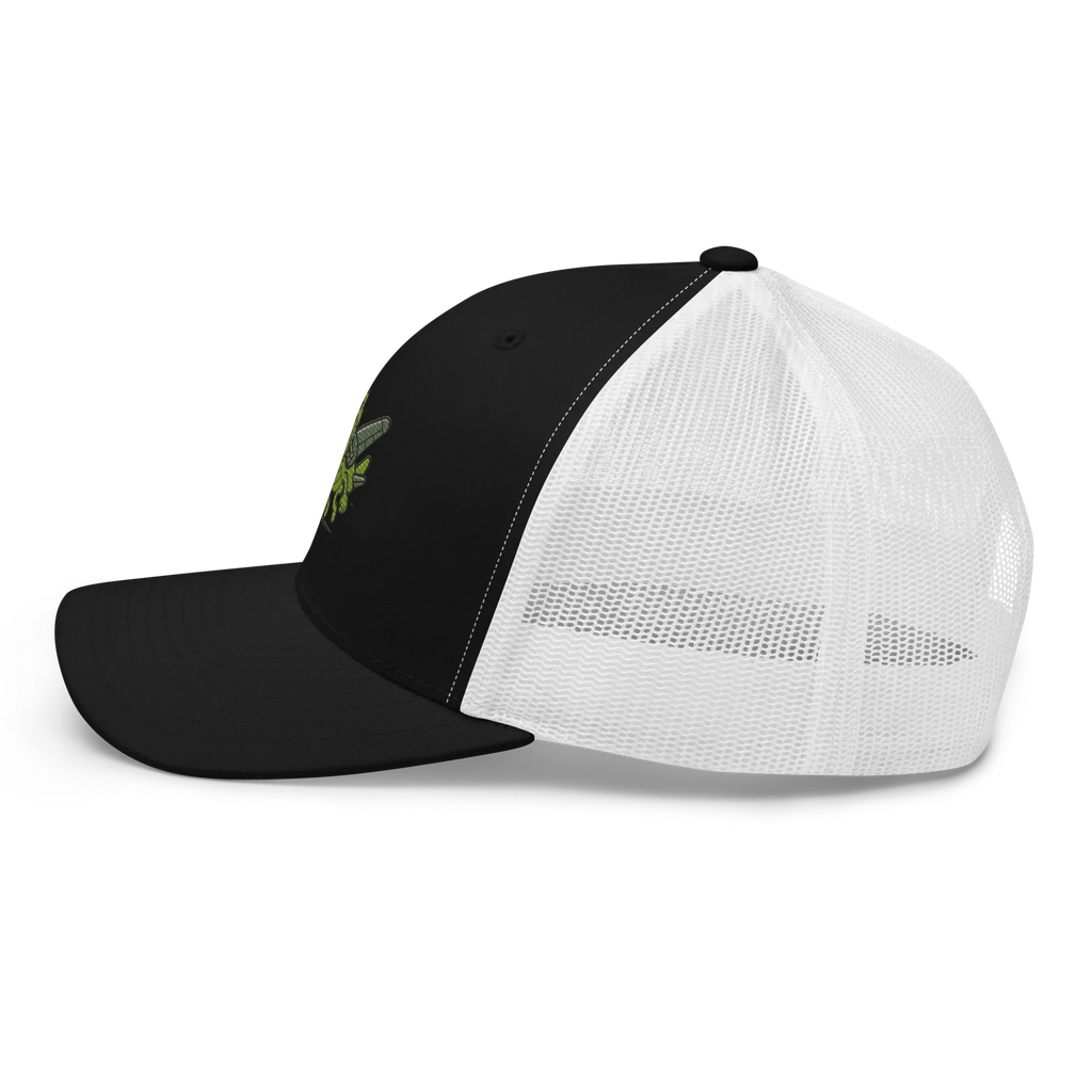 Gorra trucker retro negra y blanca Doozy Headwear con malla lateral blanca