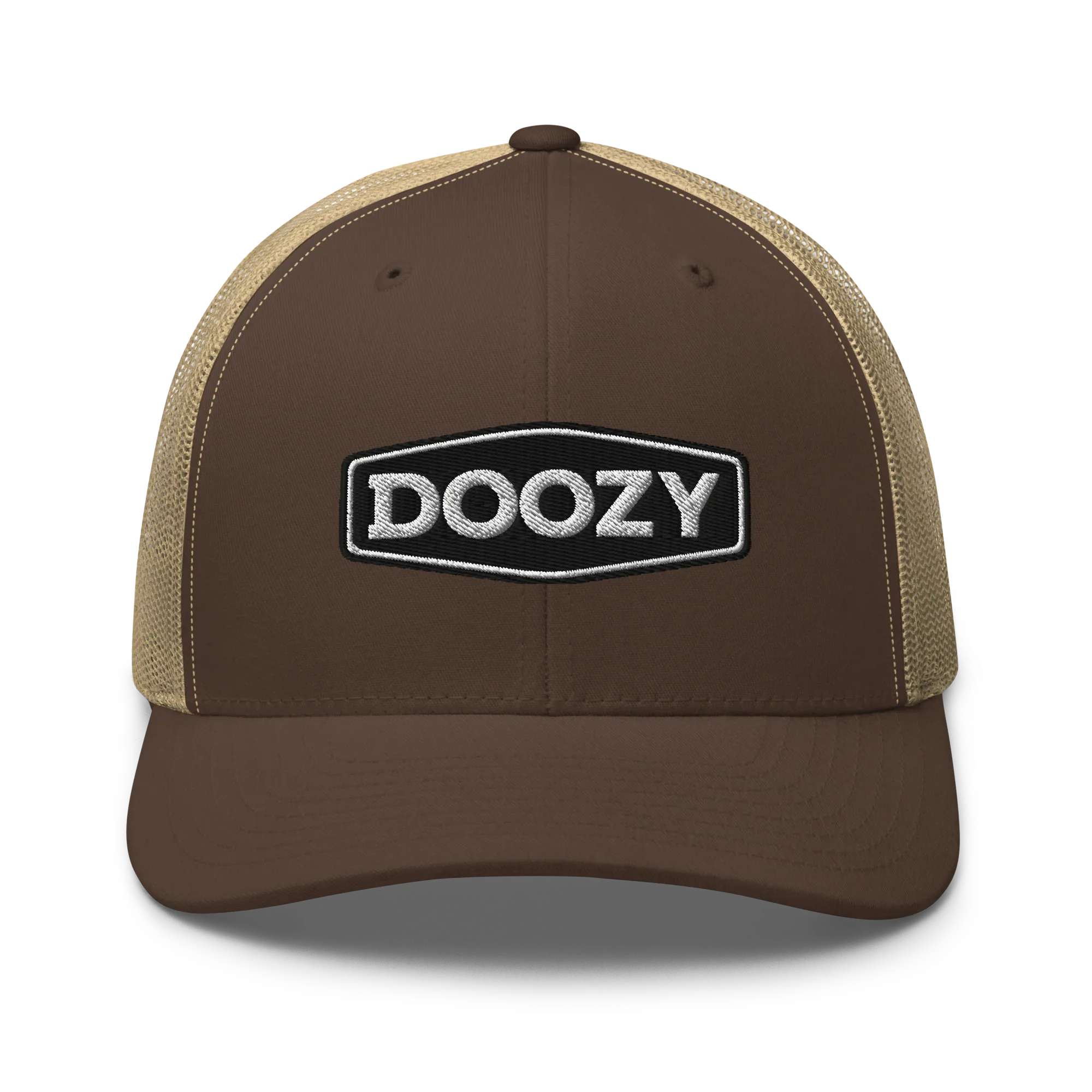 Gorra trucker retro marrón y caqui con logo Doozy bordado, dOOzy Headwear