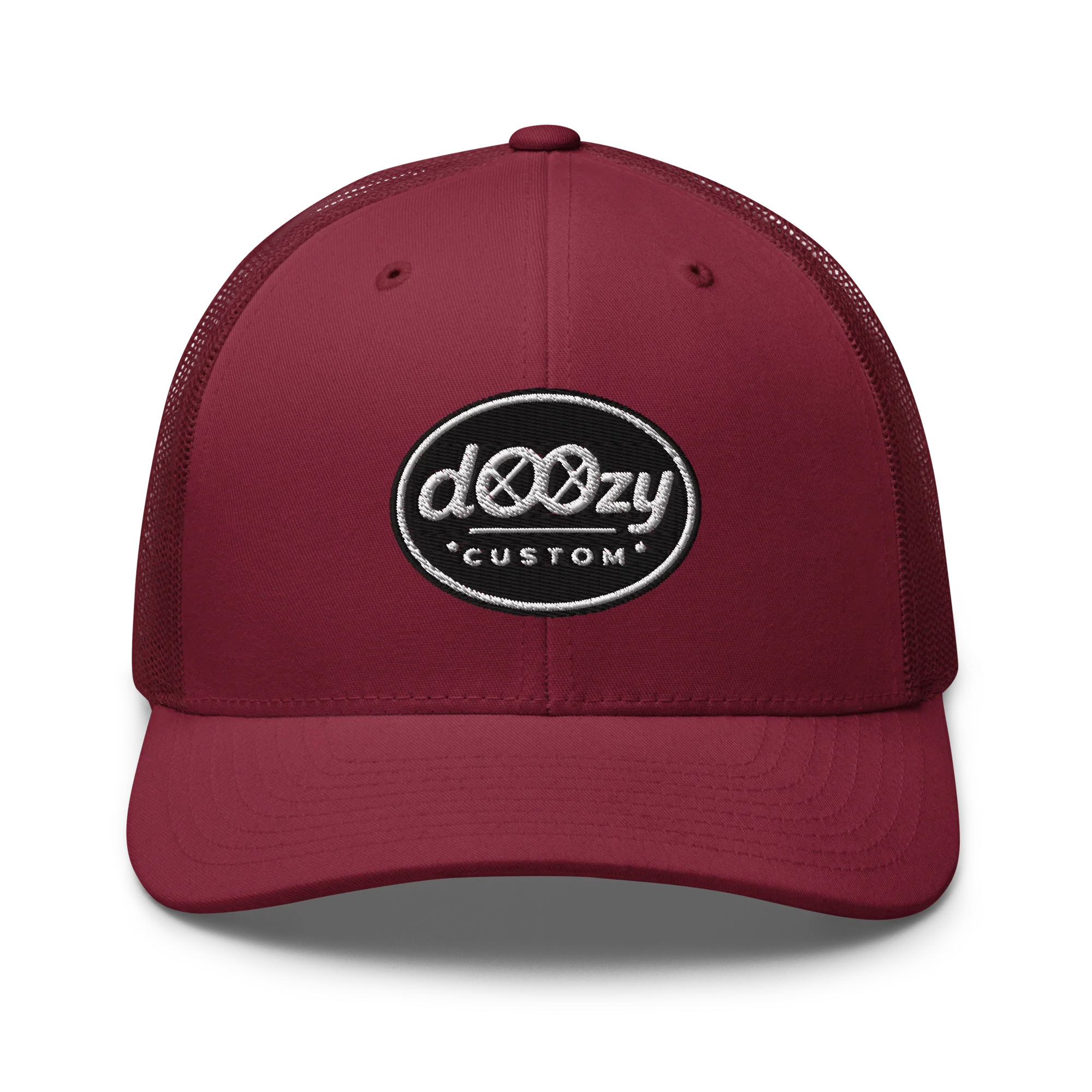 Gorra trucker retro color arándano con logo doozy custom bordado, Doozy Headwear