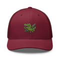 Gorra retro trucker Doozy Headwear color arándano con dibujo de cocodrilo y misiles