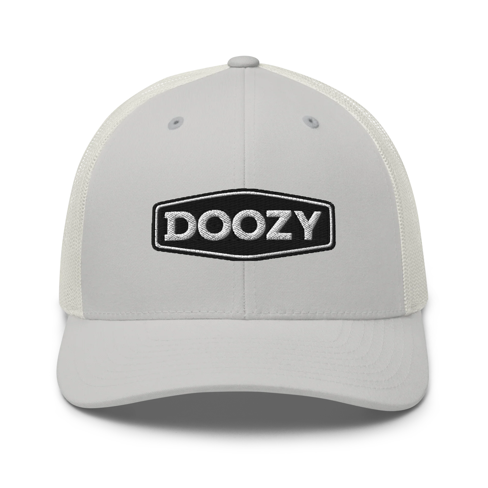 Gorra trucker retro plateada Doozy Headwear con logo bordado al frente, dOOzy oficial
