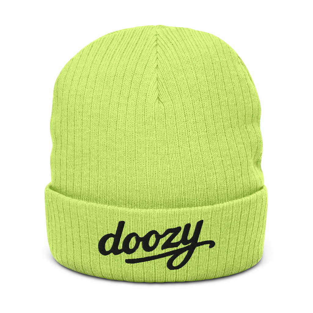 Gorro de punto acanalado verde ácido con logo doozy, Doozy Headwear tienda oficial