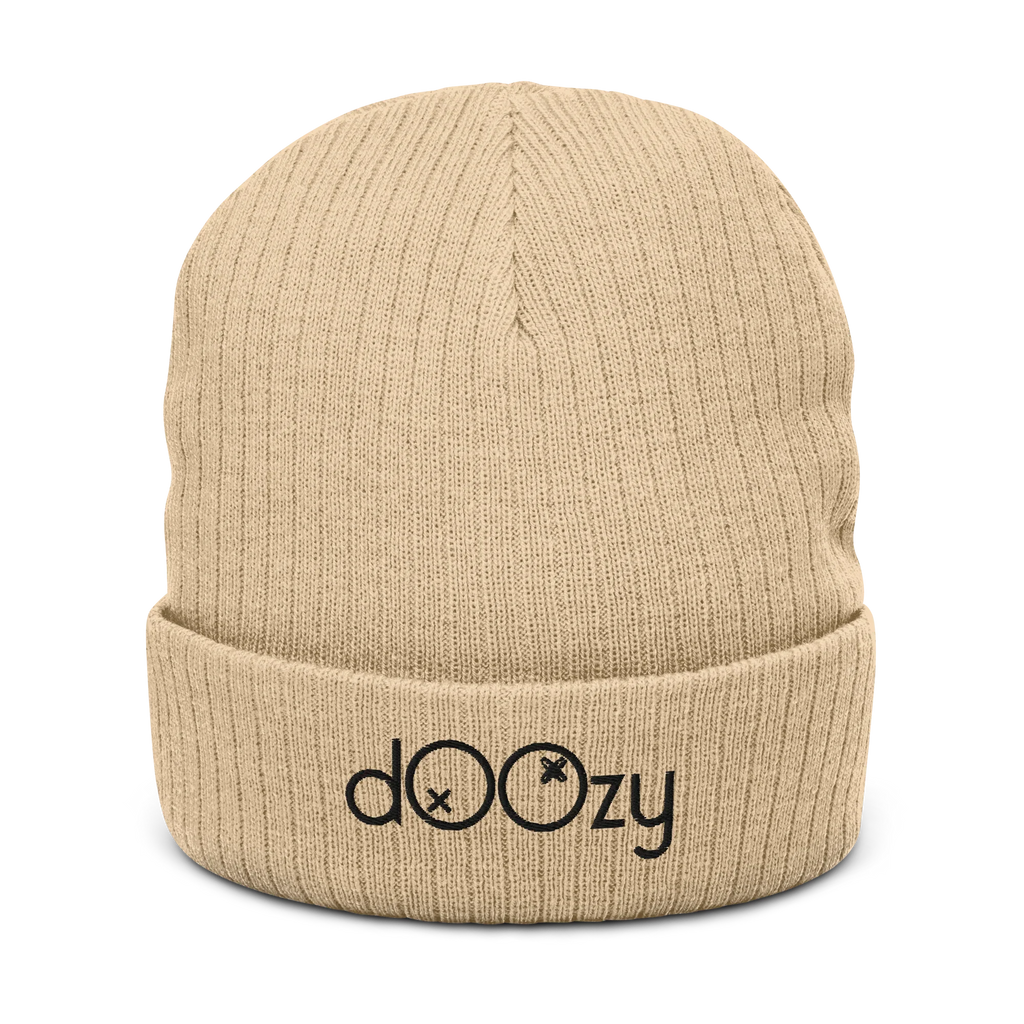 Gorro beige de punto acanalado Doozy Headwear con logo dOOzy al frente