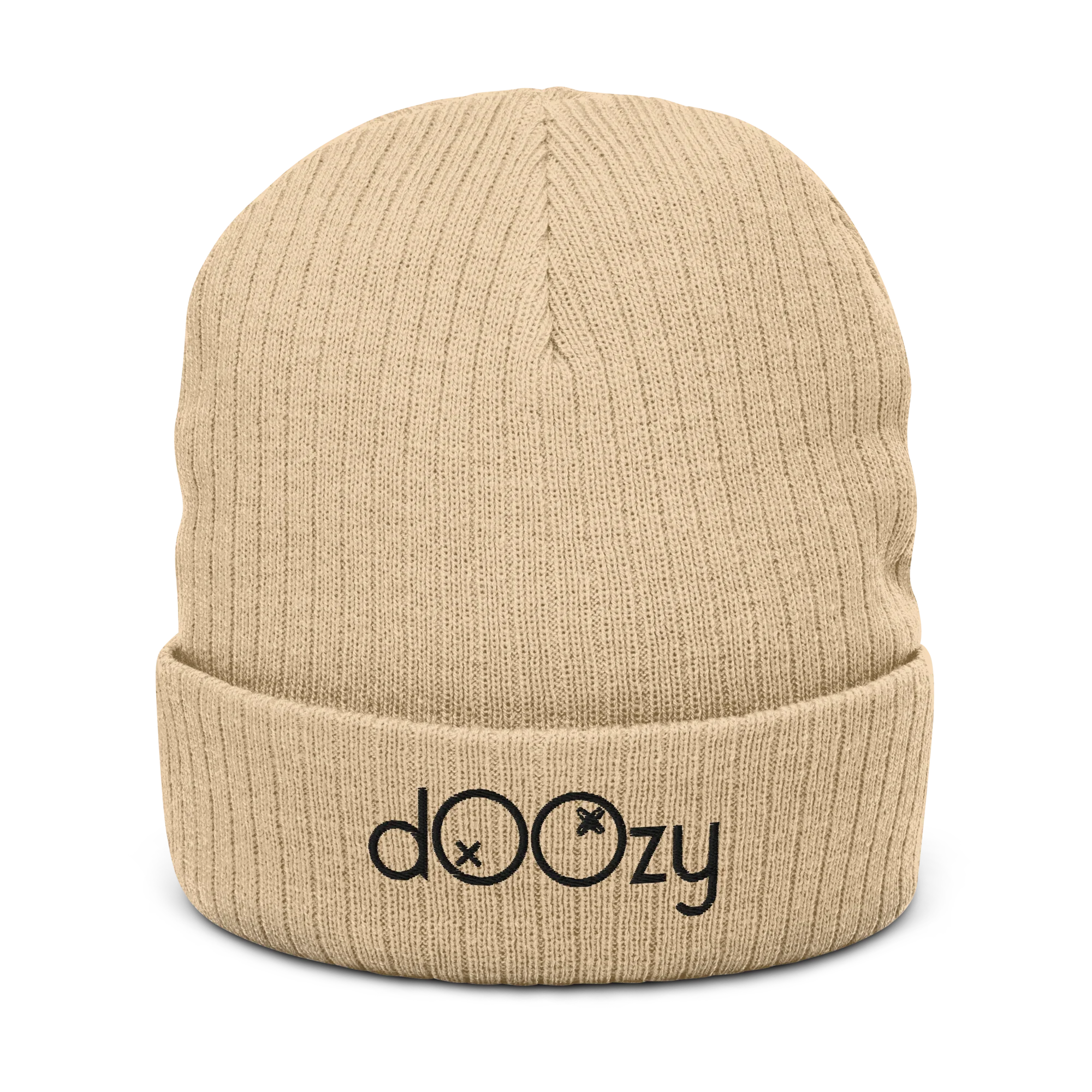 Gorro beige de punto acanalado Doozy Headwear con logo dOOzy al frente