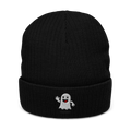 Gorro de punto negro Doozy Headwear con parche de fantasma bordado en el frente