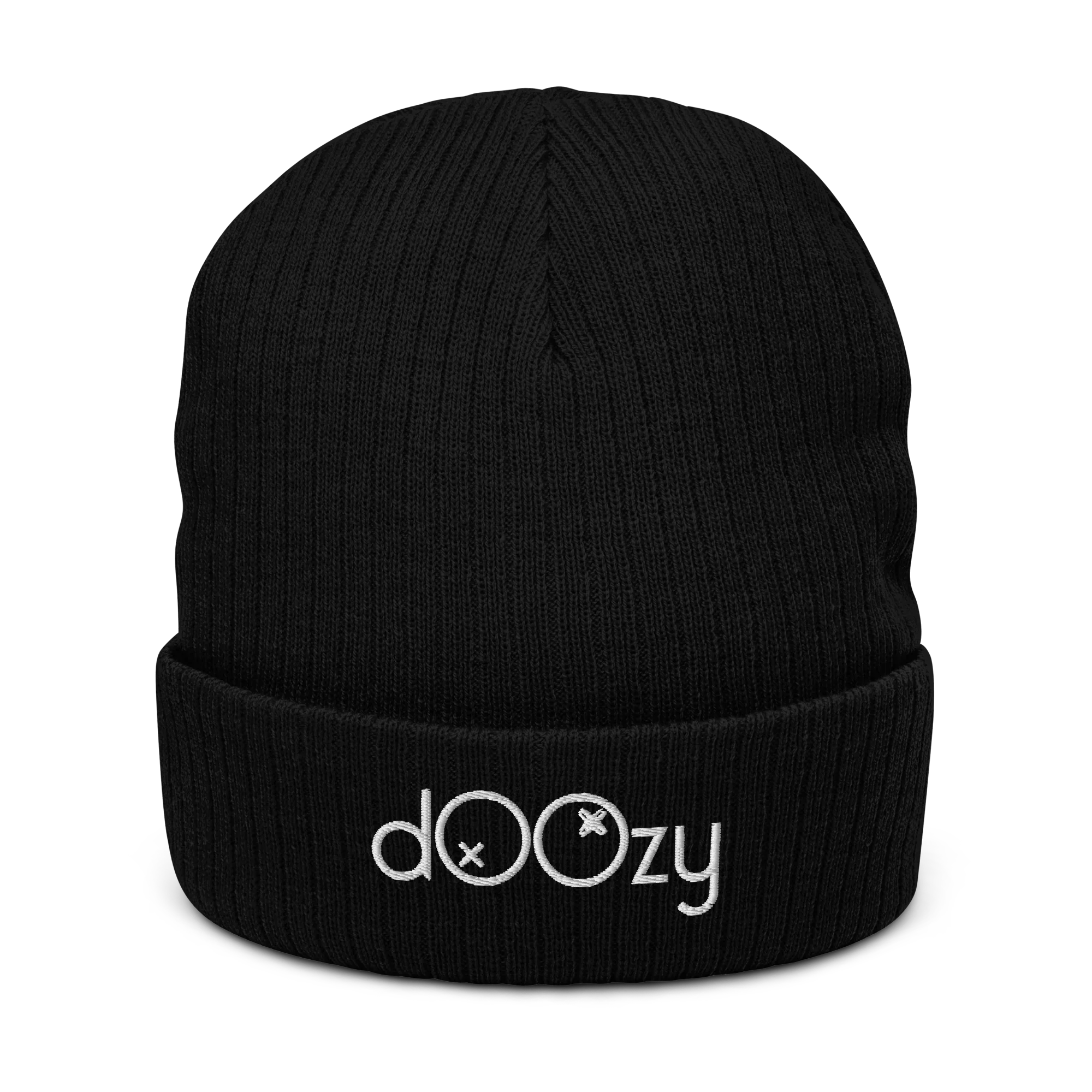 Gorro negro de punto doozy Headwear, logo bordado blanco, estilo urbano, tienda oficial