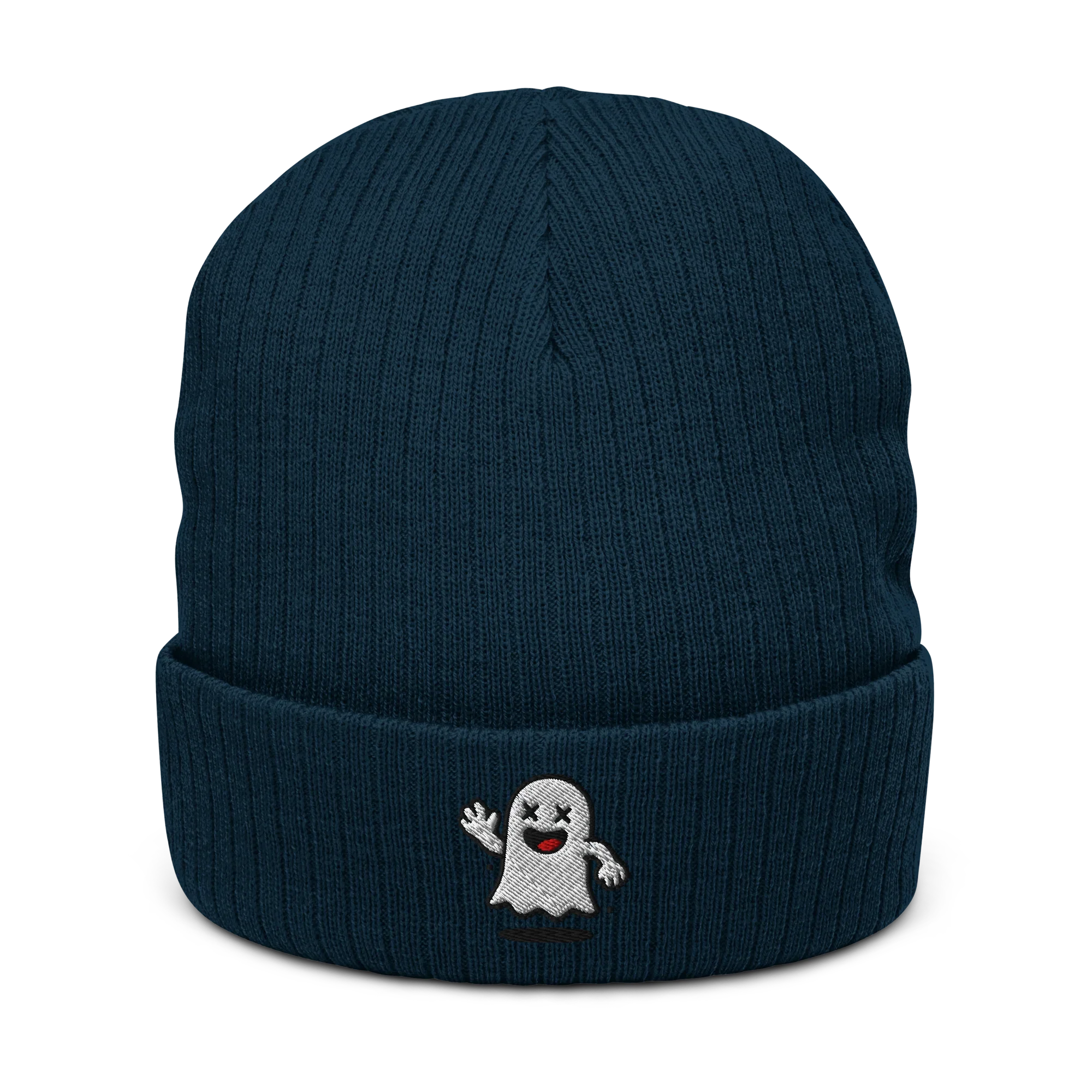 Gorro azul marino de punto acanalado Doozy Headwear con parche de fantasma bordado al frente