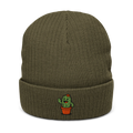 Gorro de punto acanalado verde oliva Doozy Headwear con bordado de cactus en la parte frontal