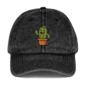 Gorra negra vintage Doozy Headwear con dibujo de cactus sonriente en maceta