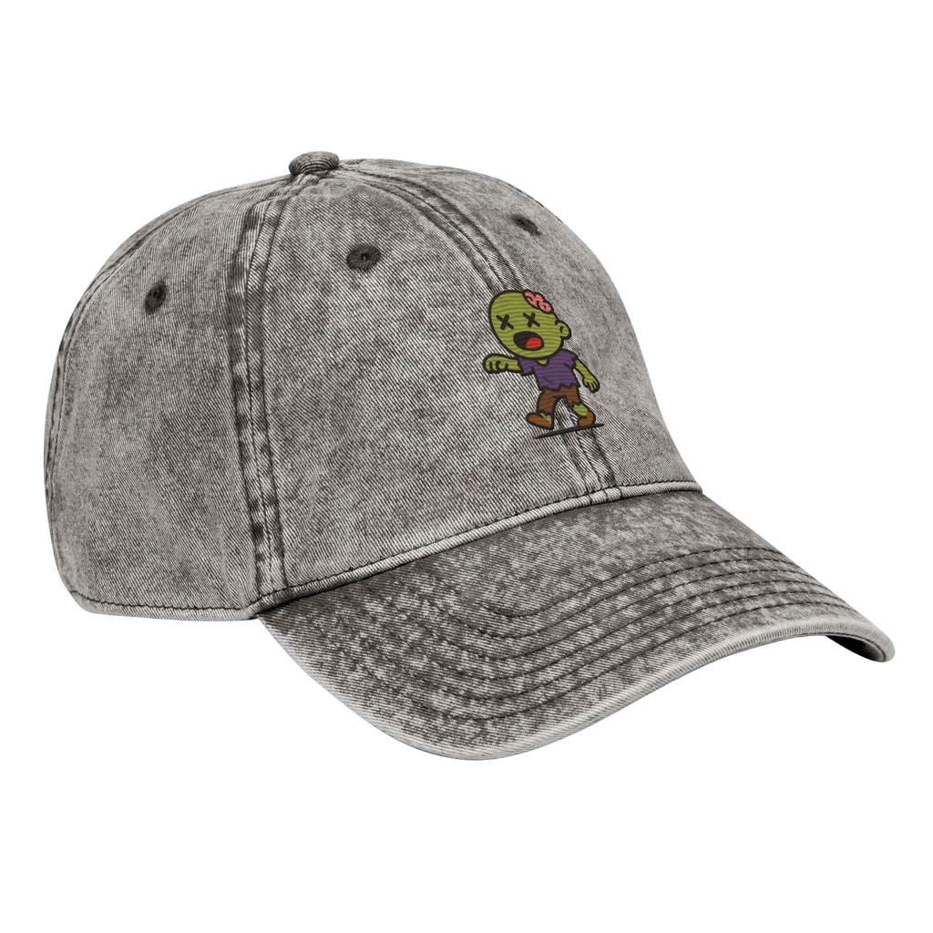 Gorra vintage gris carbón Doozy Headwear con bordado de zombi caricatura al frente