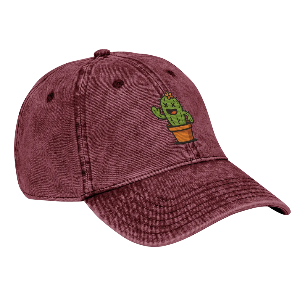 Gorra vintage burdeos Doozy Headwear con cactus bordado en el frente derecho