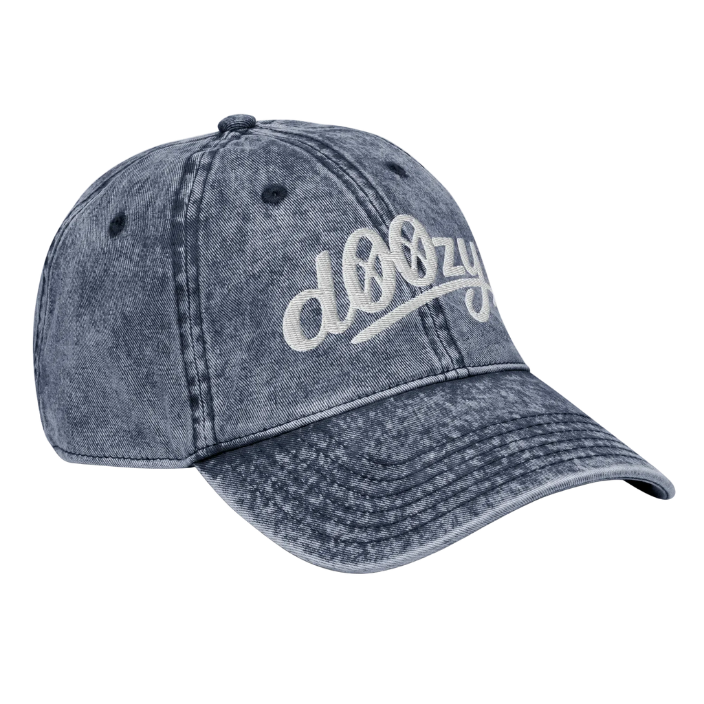 Gorra vintage azul marino con logo dOOzy bordado, Doozy Headwear, vista lateral derecha