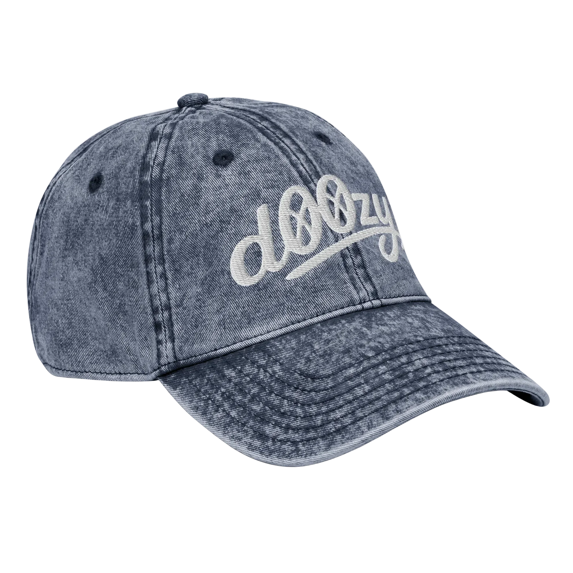 Gorra vintage azul marino con logo dOOzy bordado, Doozy Headwear, vista lateral derecha