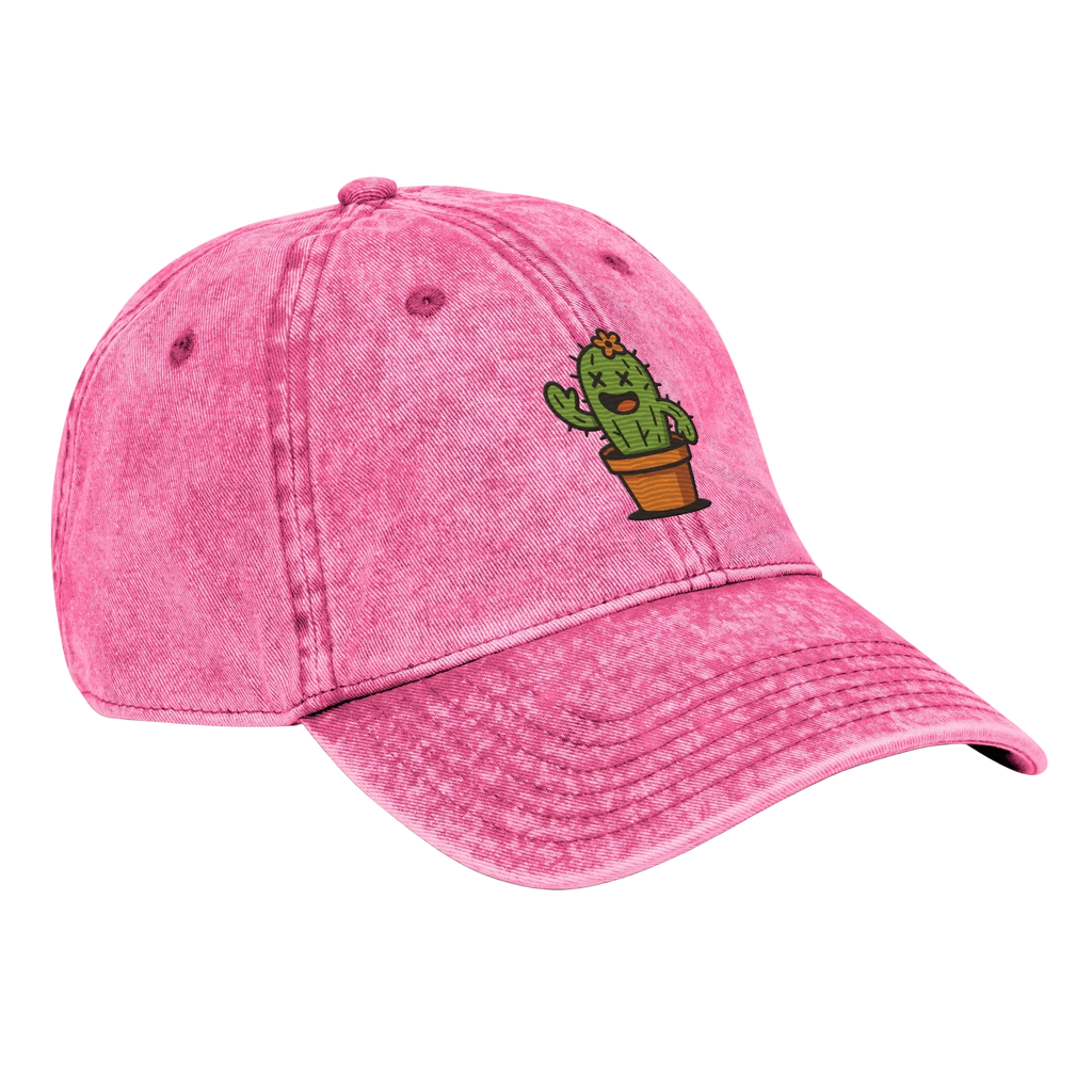 Gorra vintage rosa Doozy Headwear con cactus bordado en la parte frontal