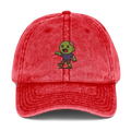 Gorra vintage roja Doozy Headwear con dibujo de zombie bordado al frente